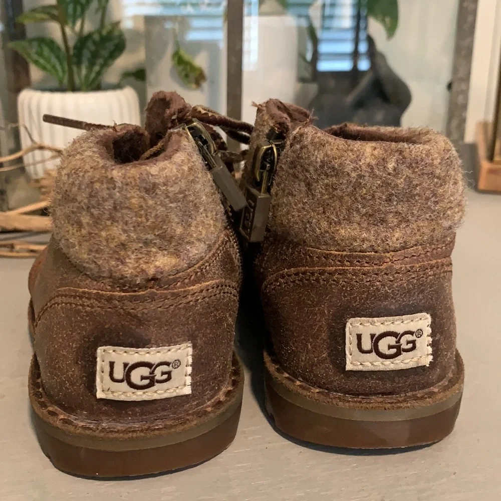 UGG Kids Brown Boot with Wool Collar